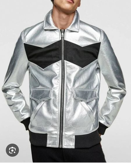 แจ็คเก็ตหนังเทียมสีเงินทรงไบเกอร์สำหรับผู้ชายจาก ZARA มือสอง รูปที่ 12