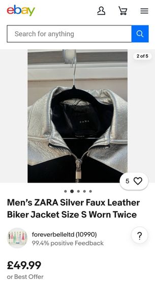 แจ็คเก็ตหนังเทียมสีเงินทรงไบเกอร์สำหรับผู้ชายจาก ZARA มือสอง รูปที่ 10