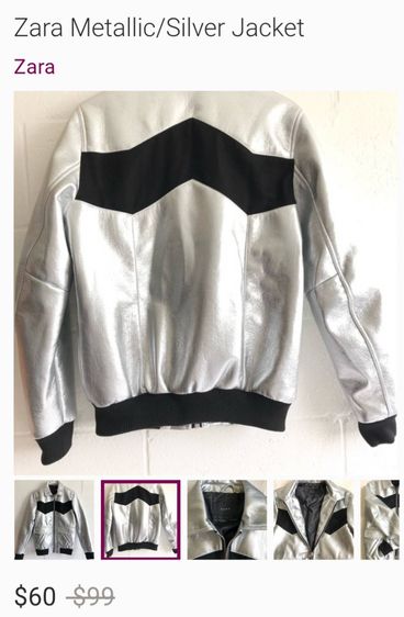 แจ็คเก็ตหนังเทียมสีเงินทรงไบเกอร์สำหรับผู้ชายจาก ZARA มือสอง รูปที่ 14