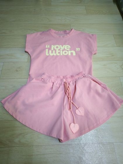 แขนสั้น ชุดเซทเสื้อกางเกง เกาหลี สีชมพูน่ารัก