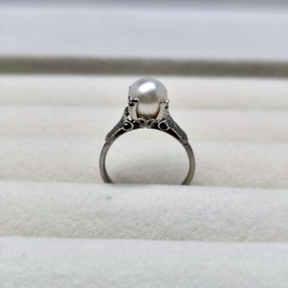🔖แหวนตอกโค๊ต Silver มุกอะโกย่าแท้ เม็ดกลมวาวสวย งานจากญี่ปุ่น รูปที่ 3