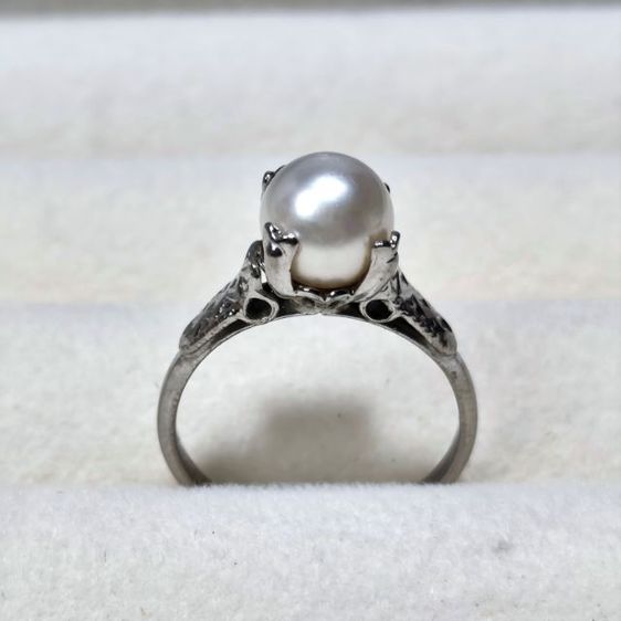 เงิน 🔖แหวนตอกโค๊ต Silver มุกอะโกย่าแท้ เม็ดกลมวาวสวย งานจากญี่ปุ่น
