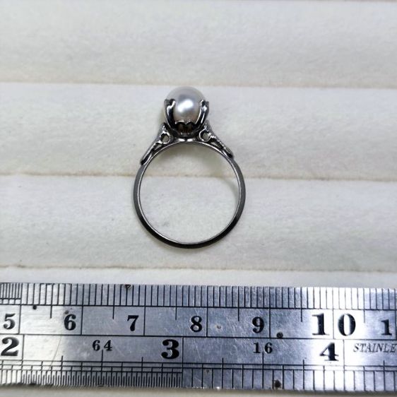 🔖แหวนตอกโค๊ต Silver มุกอะโกย่าแท้ เม็ดกลมวาวสวย งานจากญี่ปุ่น รูปที่ 6