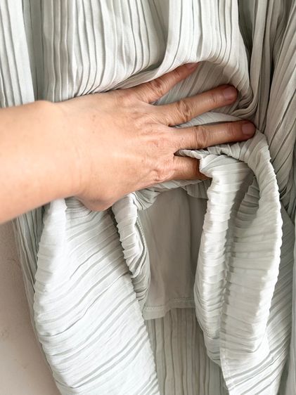 ยุนิXL กางเกงขาบานหญิงเอวยืดอัดพลีสสีเขียวอ่อน รูปที่ 5