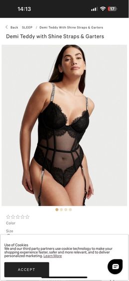 Black Demi Teddy With Shine Straps And Garters ไซร้ M สภาพนางฟ้า