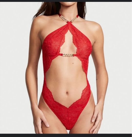 Victoria's Secret High-Neck Halter Lace Teddy สี red ไซร้ S สภาพนางฟ้า