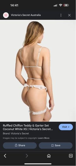 Victoria's Secret Dream Angels Ruffled Chiffon Teddy Garter Set in Coconut White สภาพนางฟ้า ไซร้ XS  รูปที่ 5