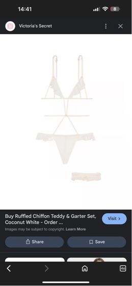 Victoria's Secret Dream Angels Ruffled Chiffon Teddy Garter Set in Coconut White สภาพนางฟ้า ไซร้ XS  รูปที่ 6