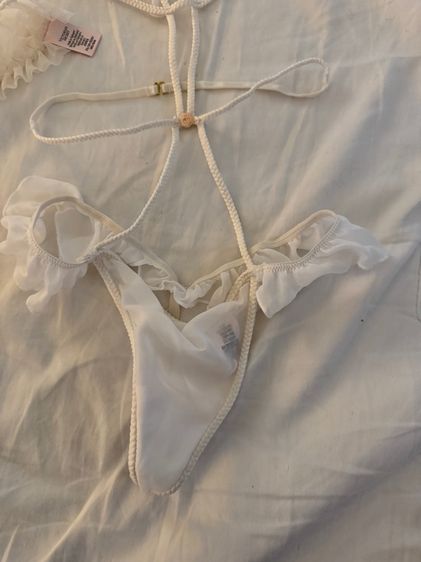 Victoria's Secret Dream Angels Ruffled Chiffon Teddy Garter Set in Coconut White สภาพนางฟ้า ไซร้ XS  รูปที่ 4