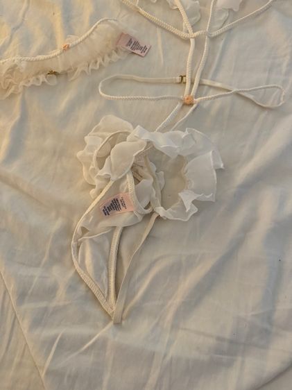 Victoria's Secret Dream Angels Ruffled Chiffon Teddy Garter Set in Coconut White สภาพนางฟ้า ไซร้ XS  รูปที่ 10