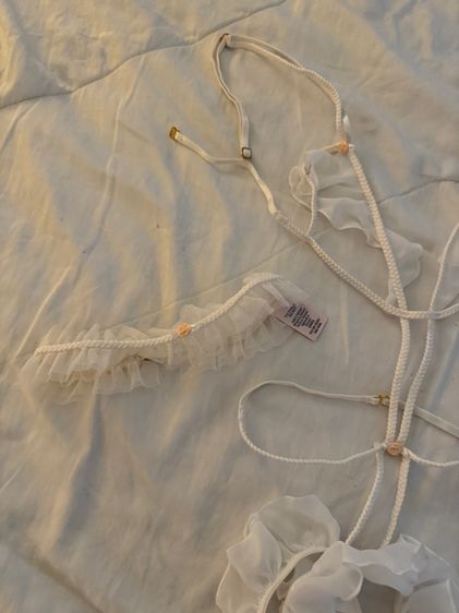 Victoria's Secret Dream Angels Ruffled Chiffon Teddy Garter Set in Coconut White สภาพนางฟ้า ไซร้ XS  รูปที่ 8