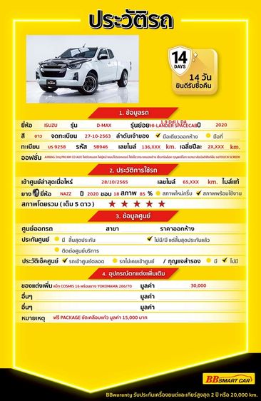 Isuzu D-MAX 2020 1.9 Hi-Lander L Pickup ดีเซล ไม่ติดแก๊ส เกียร์ธรรมดา ขาว รูปที่ 2