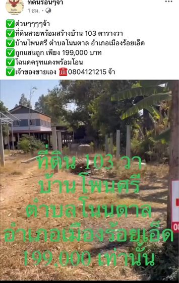 ที่ปลูกบ้านอำเภอเมืองจังหวัดร้อยเอ็ด รูปที่ 2