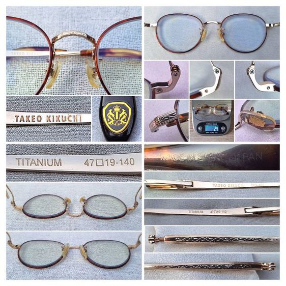 แว่นสายตาไทเทเนียมบริสุทธิ์สีทองจากเมืองซาบาเอะ TAKEO KIKUCHI โมเดลอาร์ติสท์ 'หยดน้ำเล็ก–แพนโต้–จอห์น เลนนอน' เลนส์บลูโพรเทค มัลติโค้ท ค่าสายตายาว 275 ...Authentic Vintage TAKEO KIKUCHI Handcrafted in Sabae, Japan รูปที่ 7