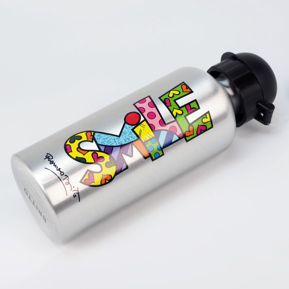 ขวดน้ำอลูมิเนียม Romero Britto SILVER WATER BOTTLE WORD SMILE 