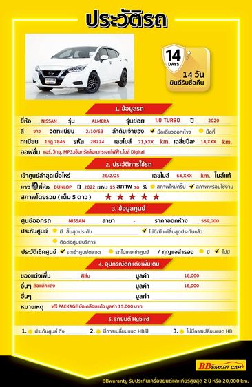 Nissan Almera 2020 1.0 EL Sedan เบนซิน ไม่ติดแก๊ส เกียร์อัตโนมัติ ขาว รูปที่ 2