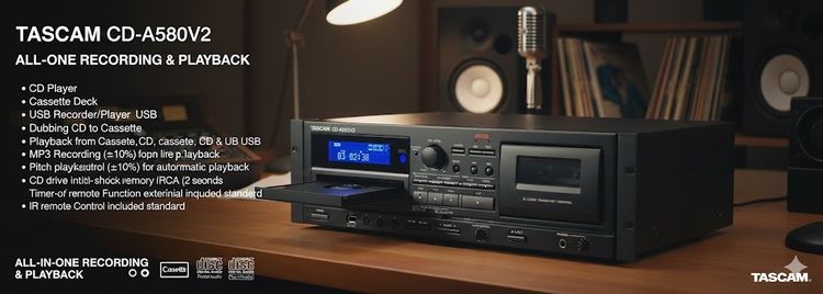 เปิดจอง TASCAM CD-A580 V2 Cassette, USB CD Player Recorder ประกันศูนย์