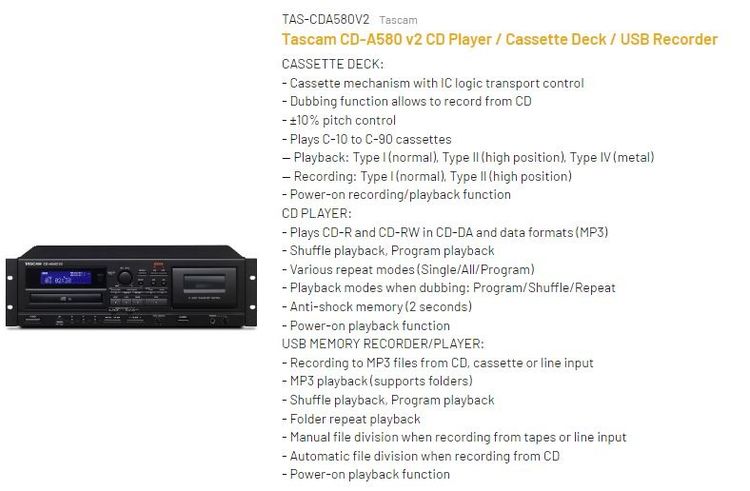 เปิดจอง TASCAM CD-A580 V2 Cassette, USB CD Player Recorder ประกันศูนย์ รูปที่ 6