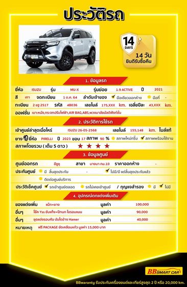 Isuzu MU-X 2021 1.9 Active 2WD Utility-car ดีเซล ไม่ติดแก๊ส เกียร์อัตโนมัติ เทา รูปที่ 2