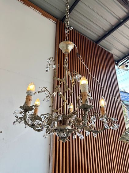 โคมไฟแขวนเพดาน ก้านลายไม้เลื้อยเหล็กดัดสีทอง ประดับคริสตัล รูปที่ 2