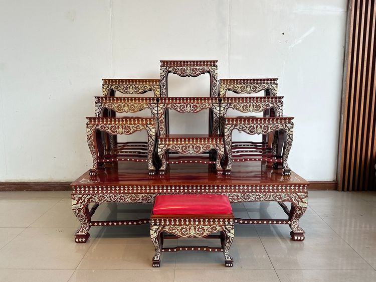 โต๊ะหมู่บูชา 9 งานไม้มะค่าฝังมุก