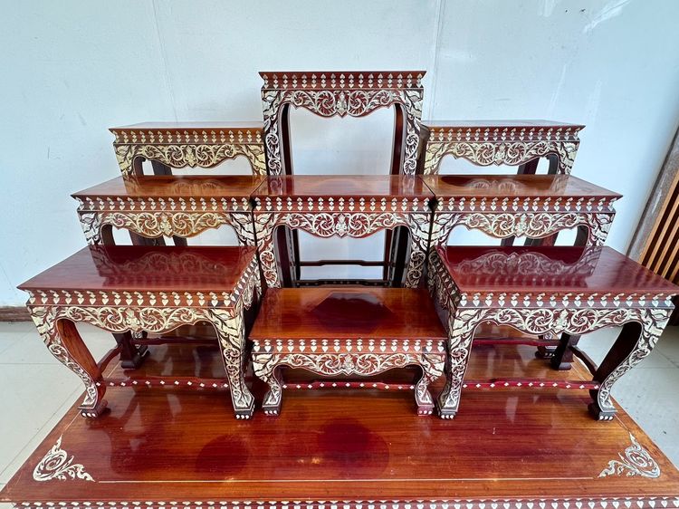 โต๊ะหมู่บูชา 9 งานไม้มะค่าฝังมุก รูปที่ 11