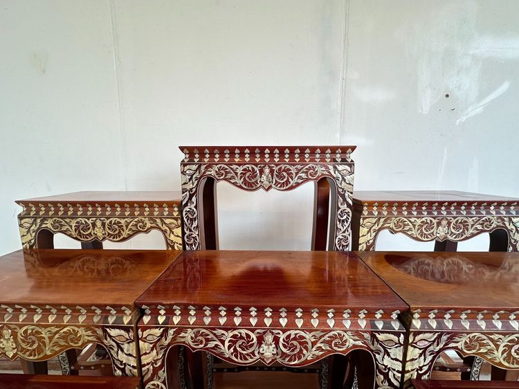 โต๊ะหมู่บูชา 9 งานไม้มะค่าฝังมุก รูปที่ 8