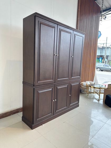 ตู้เก็บของสไตล์วินเทจ 6 บานเปิด โครงไม้จริงปิดแผ่นไม้อัด สีน้ำตาลเข้มลายไม้ รูปที่ 2