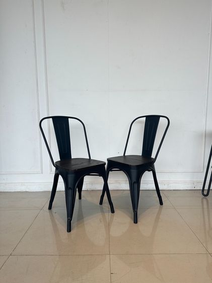 อื่นๆ อื่นๆ เก้าอี้ เบาะไม้จริงสีน้ำตาลเข้ม โครงขาเหล็กสีดำด้าน