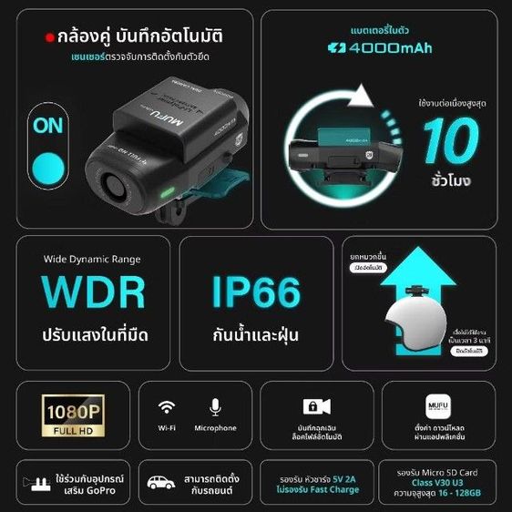 กล้องติดหมวก mufu12 S Pro พร้อมเมม 128 gb   รูปที่ 9