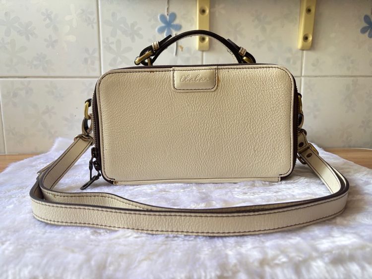 🔥 กระเป๋าหนังแท้ สีครีม  ใบเล็ก 2 ช่องซิป ขายด่วน 