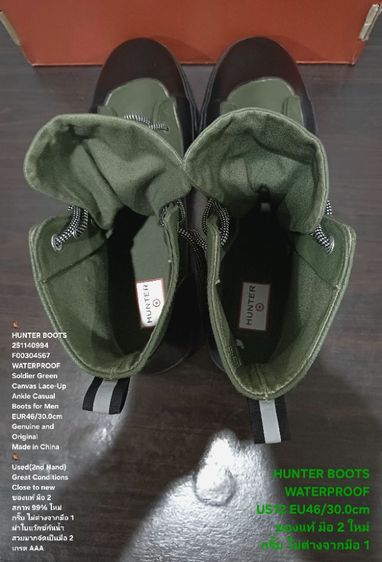 HUNTER Boots, WATERPROOF, Men's 46EU(30.0cm) Genuine and Original ของแท้ มือ 2 สภาพไม่ต่างจากมือ 1, รองเท้า HUNTER ผ้าใบ พื้นเต็ม งดงามมาก รูปที่ 17