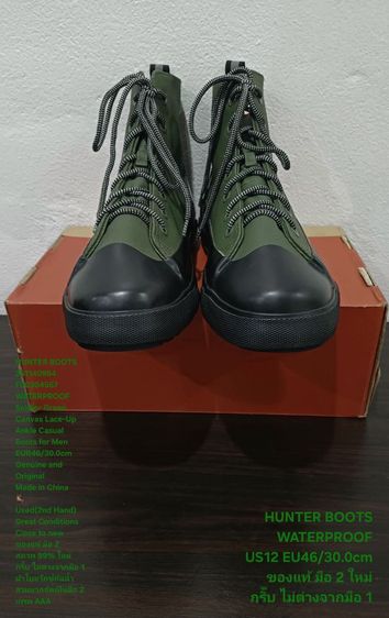 HUNTER Boots, WATERPROOF, Men's 46EU(30.0cm) Genuine and Original ของแท้ มือ 2 สภาพไม่ต่างจากมือ 1, รองเท้า HUNTER ผ้าใบ พื้นเต็ม งดงามมาก รูปที่ 3