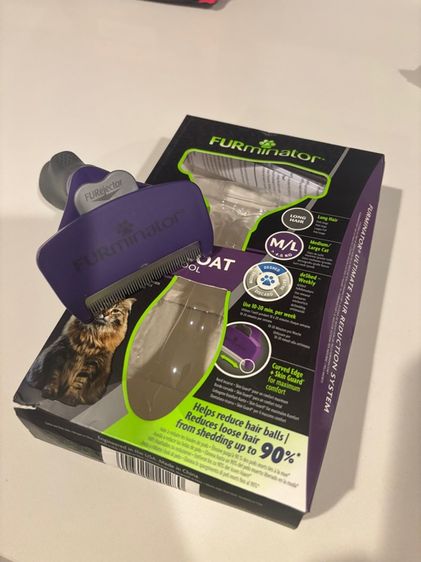 อาบน้ำและแต่งขน Furminator หวีสางขนเสียสำหรับน้องแมว แบบขนยาว ของแท้ Size M-L