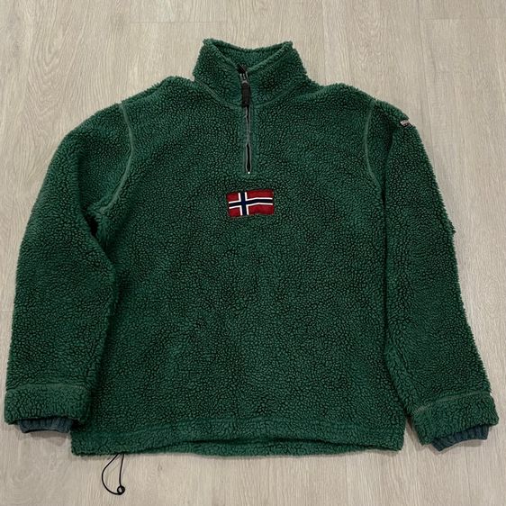 เขียว เสื้อแจ็คเก็ต | เสื้อคลุม แขนยาว  NAPAPIJRI Geographic Fleece Sherpa Zip Pullover Jacket Mens Size M 