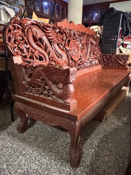 ชุดโต๊ะไม้สักแกะลายรับแขกแกะลายมังกร ม้านั่งยาว และเก้าอี้4ตัว รูปที่ 8