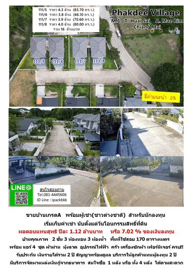 อื่นๆ ตกแต่งครบ 2023 ขายบ้านเกรด A พร้อมผู้เช่าชาวต่างชาติ (โซนแม่ริม เชียงใหม่)  รูปที่ 2