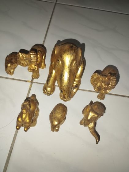 ช้างไม้สักทาสีทองมี6ชิ้น รูปที่ 2