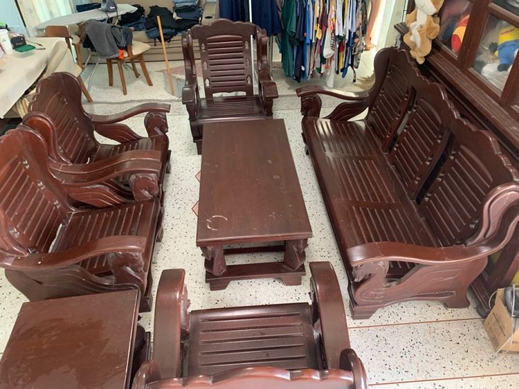 ชุดเฟอร์นิเจอร์โต๊ะไม้รับแขกหัวม้าไม้สักแท้