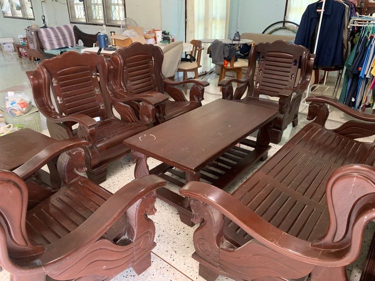 ชุดเฟอร์นิเจอร์โต๊ะไม้รับแขกหัวม้าไม้สักแท้ รูปที่ 2