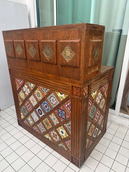 เคาน์เตอร์ไม้สักทองประดับกระเบื้องพม่า รูปที่ 2