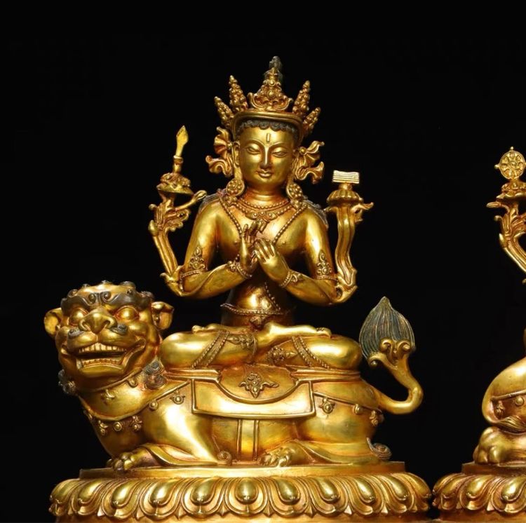 ✨รูปปั้นพระโพธิสัตว์มัญจุศรีทองสัมฤทธิ์ปิดทอง  รูปที่ 3