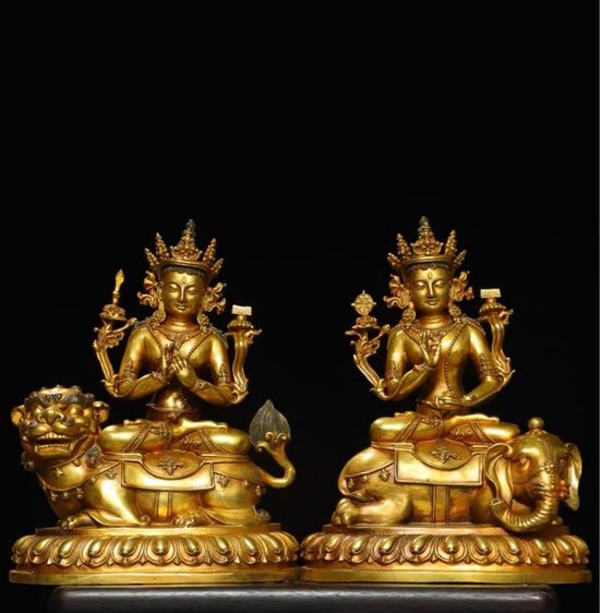 ✨รูปปั้นพระโพธิสัตว์มัญจุศรีทองสัมฤทธิ์ปิดทอง 