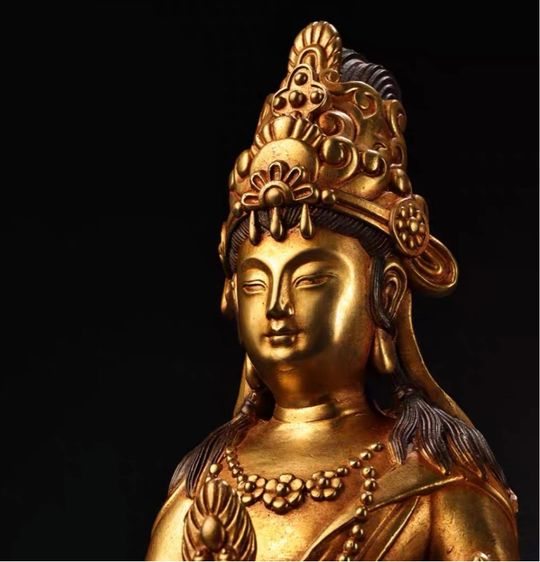 ✨รูปปั้นพระโพธิ์สัตว์อากาสะครรถ์ทองสัมฤทธิ์ปิดทอง รูปที่ 3