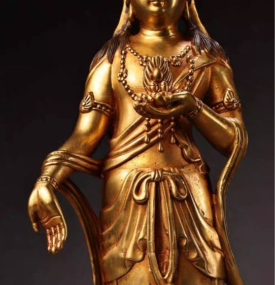 ✨รูปปั้นพระโพธิ์สัตว์อากาสะครรถ์ทองสัมฤทธิ์ปิดทอง รูปที่ 5