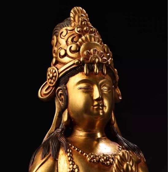 ✨รูปปั้นพระโพธิ์สัตว์อากาสะครรถ์ทองสัมฤทธิ์ปิดทอง รูปที่ 2