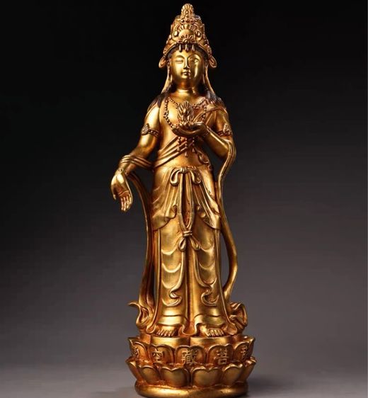 ✨รูปปั้นพระโพธิ์สัตว์อากาสะครรถ์ทองสัมฤทธิ์ปิดทอง