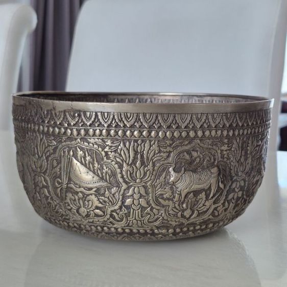 ขันเงินลายไทยโบราณ งานช่างเก่า รูปที่ 3