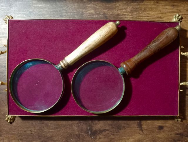 แว่นขยายทองเหลืองเก่าโบราณเลนส์แก้วด้ามไม้จริงสภาพเยี่ยม รูปที่ 11