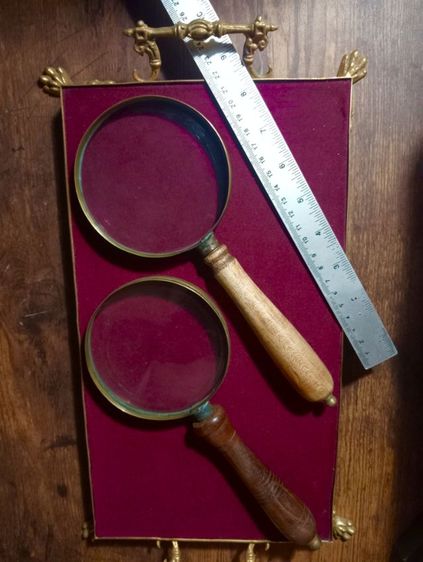 แว่นขยายทองเหลืองเก่าโบราณเลนส์แก้วด้ามไม้จริงสภาพเยี่ยม รูปที่ 5